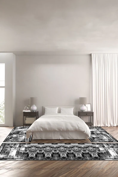 Napoli Home Baskılı Kaymaz Taban Yıkanabilir Çerçeveli Kesik Modern Üçlü Yatak Odası ürün görseli 1