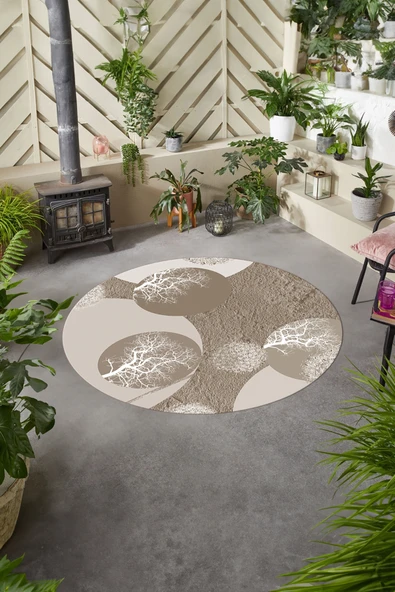 Napoli Home Baskılı Modern Ağaç Desenli Yıkanabilir Kaymaz Taban Yuvarlak Mutfak Salon Halısı ürün görseli 1