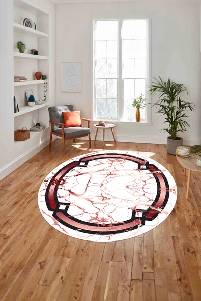 Napoli Home Baskılı Mermer Çerçeve Model Kaymaz Taban Yıkanabilir Yuvarlak Mutfak Salon Halısı ürün görseli 1