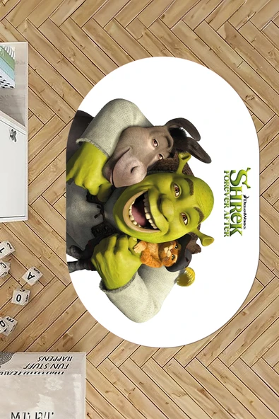 Napoli Home Baskılı Çizgi Film Yeşil Adam ve Kedi Karakterli Yıkanabilir Kaymaz Oval Çocuk Halısı ürün görseli 1