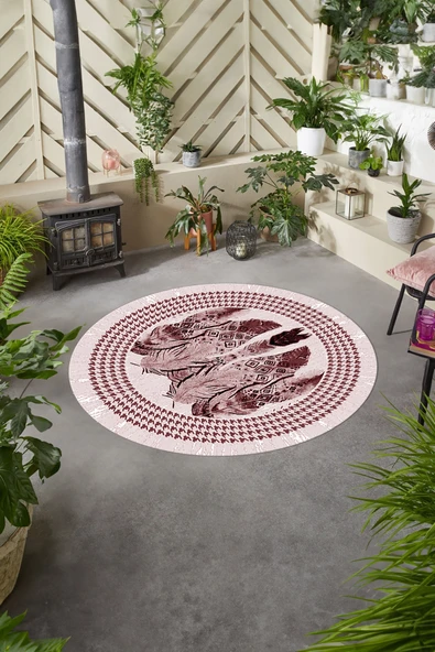 Napoli Home Baskılı Modern Kuş Tüyü Desen Yıkanabilir Kaymaz Taban Yuvarlak Mutfak Salon Halısı ürün görseli 1