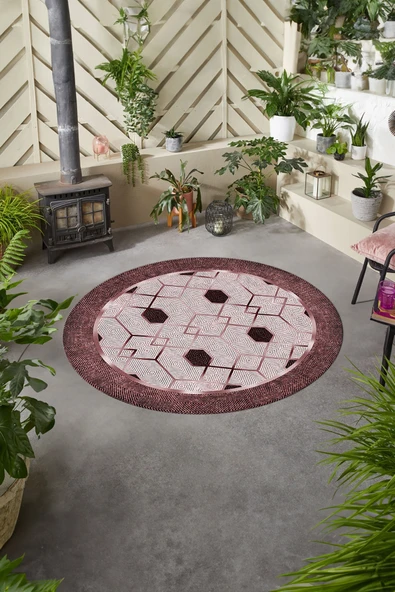 Napoli Home Baskılı Modern Çerçeve Desen Yıkanabilir Kaymaz Taban Yuvarlak Mutfak Salon Halısı ürün görseli 1