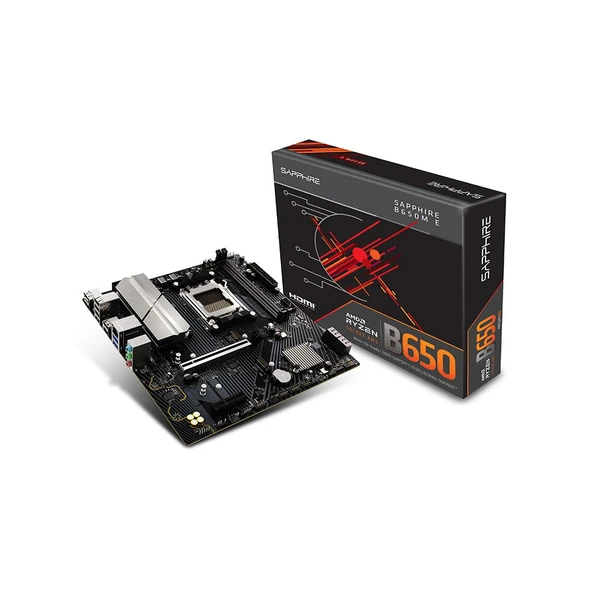 SAPPHIRE B650M-E AMD B650 Soket AM5 DDR5 7600+MT/s (OC) Micro-ATX Anakart-52112-04-40G ürün görseli 1
