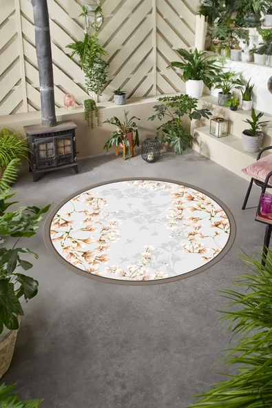 Napoli Home Baskılı Modern Çerçeveli Desen Yıkanabilir Kaymaz Taban Yuvarlak Mutfak Salon Halısı ürün görseli 1