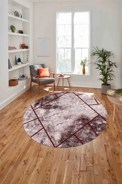 Napoli Home Baskılı Mermer Geometrik Desen Kaymaz Taban Yıkanabilir Yuvarlak Mutfak Salon Halısı ürün görseli 1