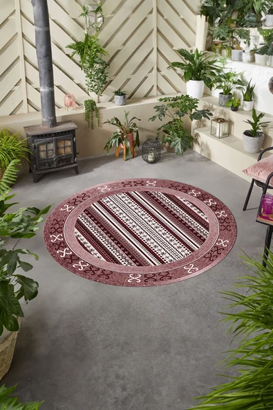 Napoli Home Baskılı Modern Afgan Desen Yıkanabilir Kaymaz Taban Yuvarlak Mutfak Salon Halısı ürün görseli 1