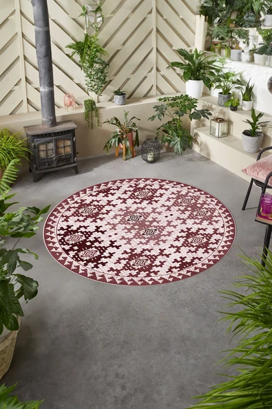 Napoli Home Baskılı Modern Etnik Desen Yıkanabilir Kaymaz Taban Yuvarlak Mutfak Salon Halısı ürün görseli 1