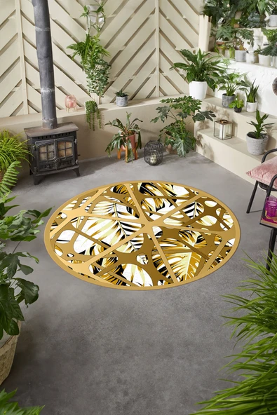 Napoli Home Baskılı Modern Palmiye Yapraklı Yıkanabilir Kaymaz Taban Yuvarlak Mutfak Salon Halısı ürün görseli 1