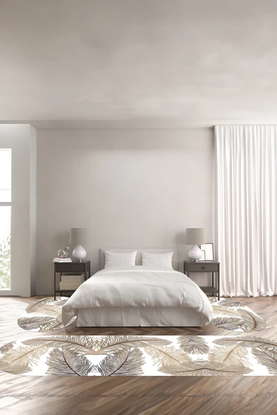 Napoli Home Baskılı Kaymaz Taban Yıkanabilir Modern Beş Yapraklı Oval Üçlü Yatak Odası ürün görseli 1