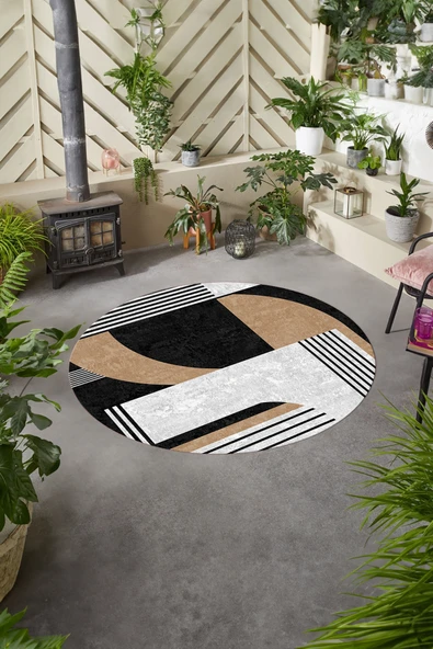 Napoli Home Dijital Baskılı Modern Desen Yıkanabilir Kaymaz Taban Yuvarlak Mutfak Salon Halısı ürün görseli 1