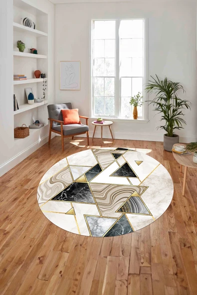 Napoli Home Baskılı Mermer Geometrik Model Kaymaz Taban Yıkanabilir Yuvarlak Mutfak Salon Halısı ürün görseli 1