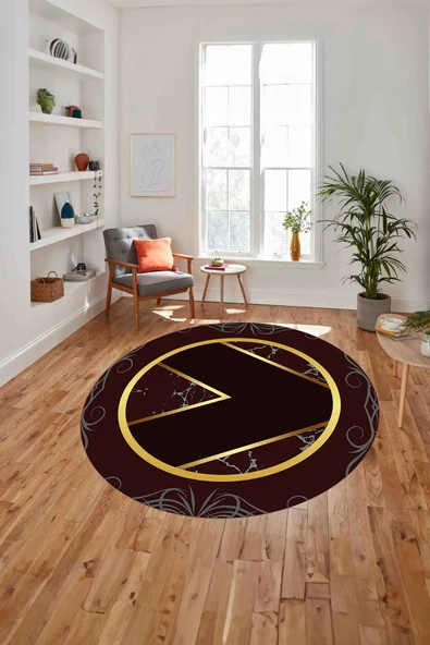 Napoli Home Baskılı Mermer Çerçeve Modern Kaymaz Taban Yıkanabilir Yuvarlak Mutfak Salon Halısı ürün görseli 1