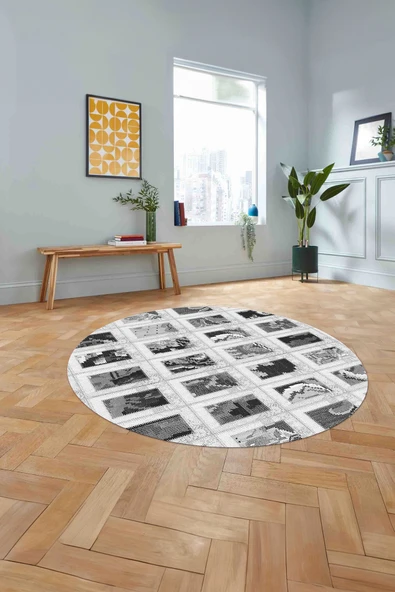 Napoli Home Baskılı Patchwork Desen Yıkanabilir Kaymaz Taban Yuvarlak Mutfak Salon Halısı ürün görseli 1