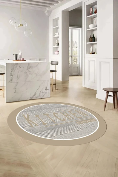 Napoli Home Baskılı Kitchen Yazı Desenli Yıkanabilir Kaymaz Taban Yuvarlak Salon Mutfak Halısı ürün görseli 1