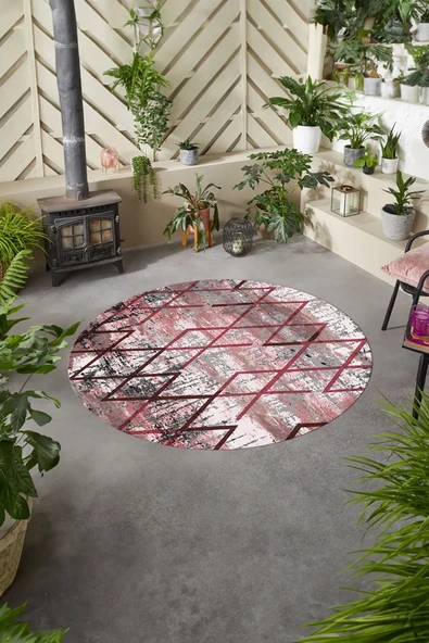 Napoli Home Baskılı Modern Çizgili Desen Yıkanabilir Kaymaz Taban Yuvarlak Mutfak Salon Halısı ürün görseli 1