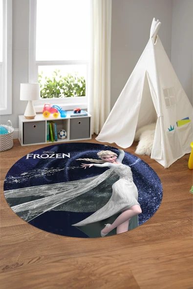 Napoli Home Baskılı Buz Kraliçe Model Yıkanabilir Kaymaz Taban Yuvarlak Çocuk Odası Halısı ürün görseli 1