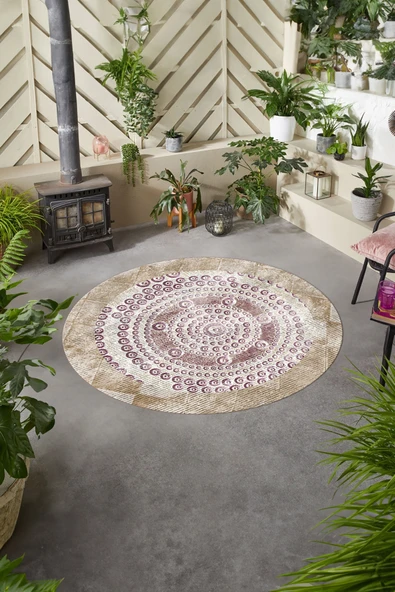 Napoli Home Baskılı Modern Klasik Desen Yıkanabilir Kaymaz Taban Yuvarlak Mutfak Salon Halısı ürün görseli 1