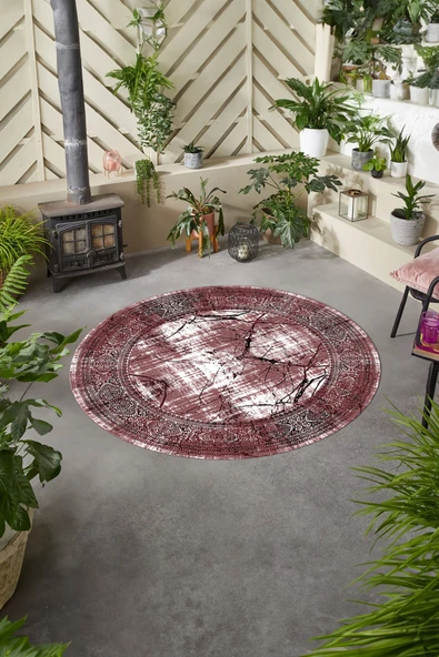 Napoli Home Baskılı Modern Mermer Zeminli Yıkanabilir Kaymaz Taban Yuvarlak Mutfak Salon Halısı ürün görseli 1