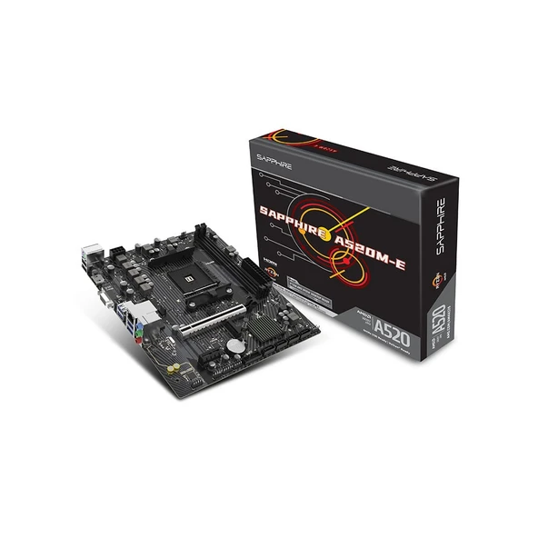 SAPPHIRE A520M-E AMD A520 Soket AM4 DDR4 Micro-ATX Anakart-52119-04-40G ürün görseli 1