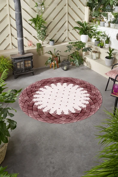 Napoli Home Baskılı Modern Geometrik Desenli Yıkanabilir Kaymaz Taban Yuvarlak Salon Halısı ürün görseli 1