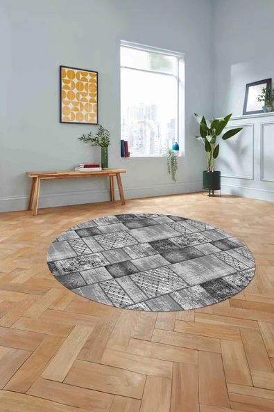 Napoli Home Baskılı Patchwork Desen Yıkanabilir Kaymaz Taban Yuvarlak Mutfak Salon Halısı ürün görseli 1