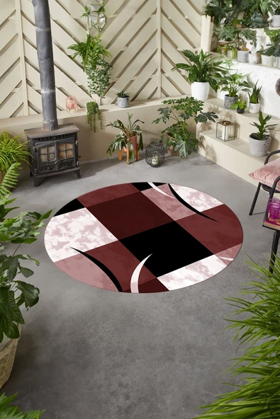 Napoli Home Baskılı Modern Çerçeveli Kare Yıkanabilir Kaymaz Taban Yuvarlak Mutfak Salon Halısı ürün görseli 1