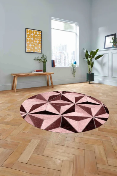 Napoli Home Baskılı Patchwork Geometrik Yıkanabilir Kaymaz Taban Yuvarlak Mutfak Salon Halısı ürün görseli 1