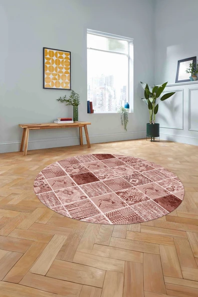 Napoli Home Baskılı Patchwork Desenli Yıkanabilir Kaymaz Taban Yuvarlak Mutfak Salon Halısı ürün görseli 1