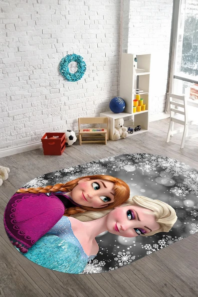 Napoli Home Dijital Baskılı Çizgi Film Kar Küre Modelli Yıkanabilir Kaymaz Oval Çocuk Odası Halısı ürün görseli 1