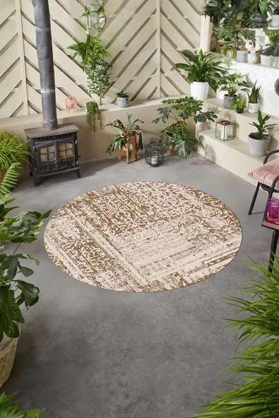 Napoli Home Baskılı Modern Klasik Görünümlü Yıkanabilir Kaymaz Taban Yuvarlak Salon Halısı ürün görseli 1