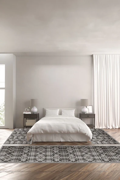 Napoli Home Dijital Baskılı Kaymaz Taban Yıkanabilir Modern Çizgili Geçişli Üçlü Yatak Odası ürün görseli 1