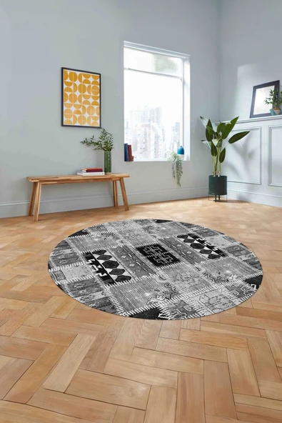 Napoli Home Baskılı Patchwork Etnik Yıkanabilir Kaymaz Taban Yuvarlak Mutfak Salon Halısı ürün görseli 1