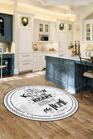 Napoli Home Baskılı Kıtchen Yazı Desenli Yıkanabilir Kaymaz Taban Yuvarlak Salon Mutfak Halısı ürün görseli 1