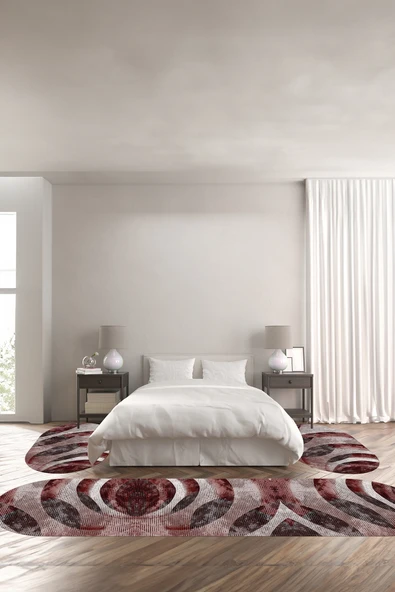 Napoli Home Baskılı Kaymaz Taban Yıkanabilir Modern Sade Desenli Oval Üçlü Yatak Odası ürün görseli 1