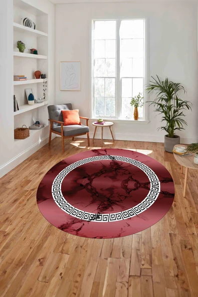 Napoli Home Baskılı Mermer Çerçeveli Model Kaymaz Taban Yıkanabilir Yuvarlak Mutfak Salon Halısı ürün görseli 1