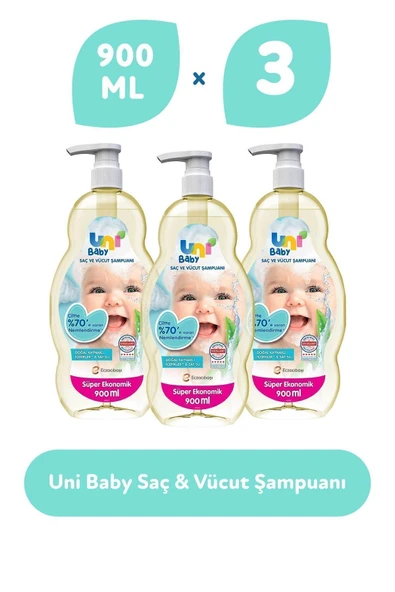 Uni Baby Saç Ve Vücut Şampuan 900 ml 3'lü ürün görseli 1