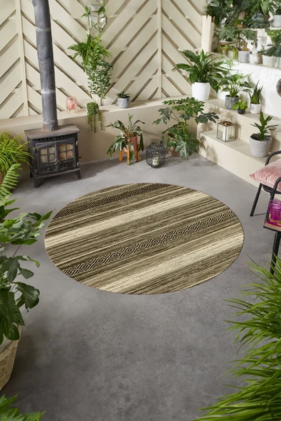 Napoli Home Baskılı Modern Kilim Görünümlü Yıkanabilir Kaymaz Taban Yuvarlak Salon Halısı ürün görseli 1