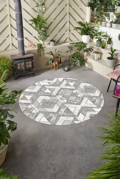 Napoli Home Baskılı Modern Geometrik Yıkanabilir Kaymaz Taban Yuvarlak Mutfak Salon Halısı ürün görseli 1
