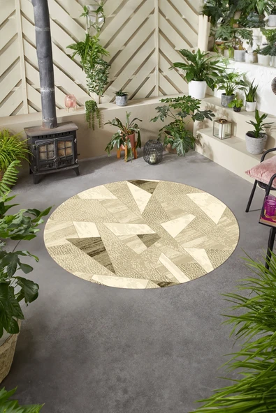 Napoli Home Baskılı Modern Mermer Motif Yıkanabilir Kaymaz Taban Yuvarlak Mutfak Salon Halısı ürün görseli 1