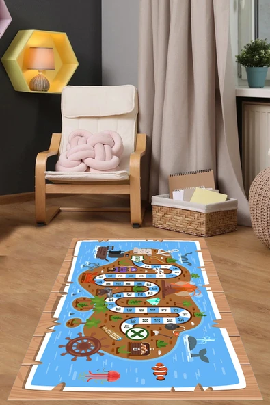 Napoli Home Dijital Baskılı Korsan Yol Desenli Yıkanabilir Kaymaz Taban Çocuk Odası Halısı ürün görseli 1