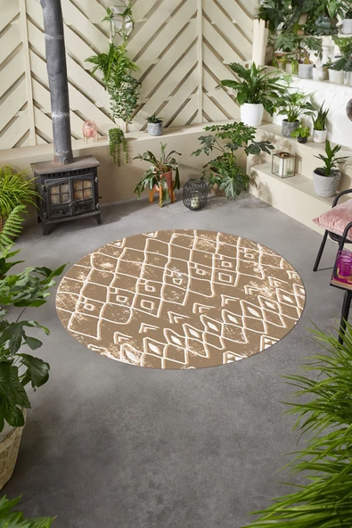 Napoli Home Baskılı Modern İskandinav Desenli Yıkanabilir Kaymaz Taban Yuvarlak Salon Halısı ürün görseli 1