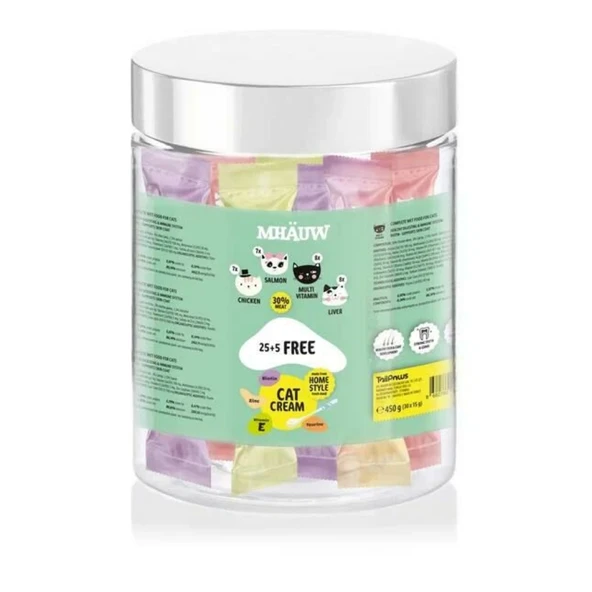 MHAUW Karışık Multi Vitamin Sıvı Kedi Ödülü 15 GR 30lu (KAVANOZ) ürün görseli 1