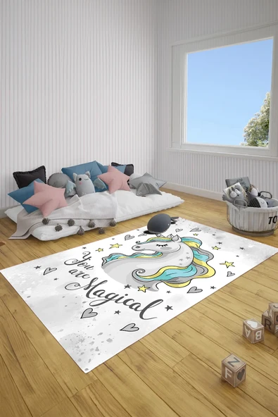 Napoli Home Baskılı Çizgi Film At Karakter Desenli Yıkanabilir Kaymaz Çocuk Odası Halısı ürün görseli 1