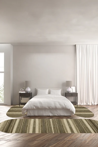 Napoli Home Baskılı Kaymaz Taban Yıkanabilir Modern Sade Desenli Oval Üçlü Yatak Odası ürün görseli 1