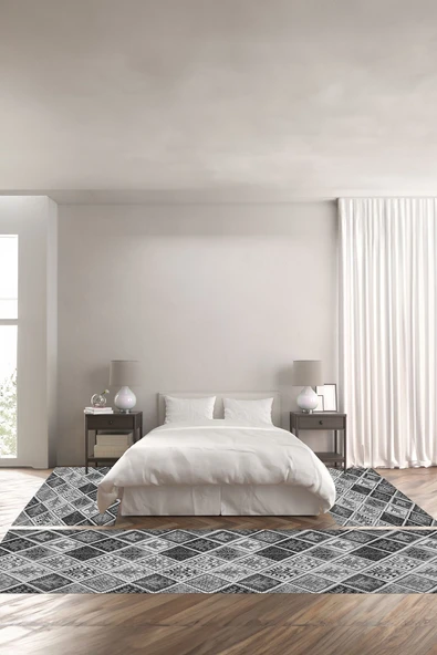 Napoli Home Baskılı Kaymaz Taban Yıkanabilir Patchwork Desenli Modern Üçlü Yatak Odası ürün görseli 1
