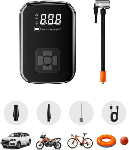 Auhma A5566 Kablosuz Dijital Hava Kompresörü | 4000mAh Powerbank | 150 PSI | LED Işıklı Taşınabilir Şarjlı Pompa ürün görseli 1