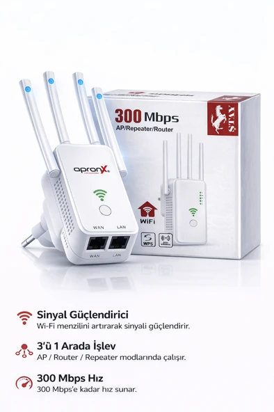 Wireless Wifi Repeater Range Extender 4 Antenli Wifi Yükseltici ürün görseli 1