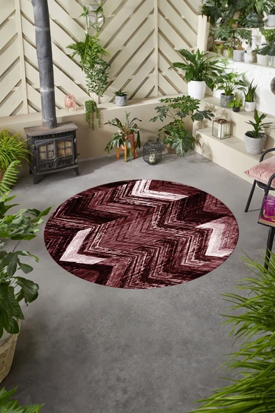 Napoli Home Baskılı Modern Zigzag Model Yıkanabilir Kaymaz Taban Yuvarlak Mutfak Salon Halısı ürün görseli 1