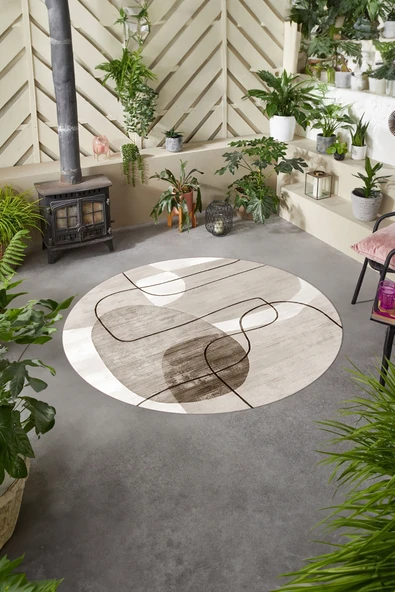 Napoli Home Baskılı Modern Sade Çizgi Model Yıkanabilir Kaymaz Taban Yuvarlak Mutfak Salon Halısı ürün görseli 1