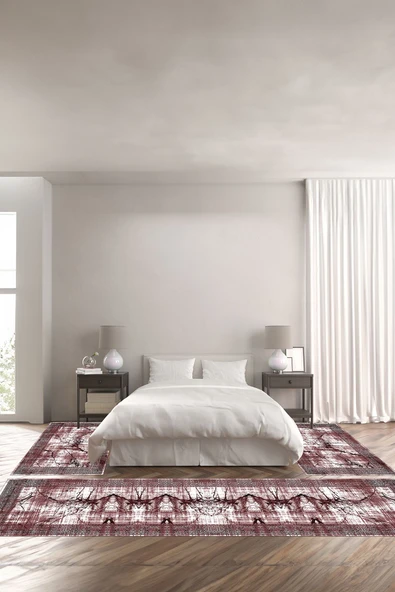 Napoli Home Dijital Kaymaz Taban Yıkanabilir Modern Çerçeveli Kare Desenli Üçlü Yatak Odası ürün görseli 1